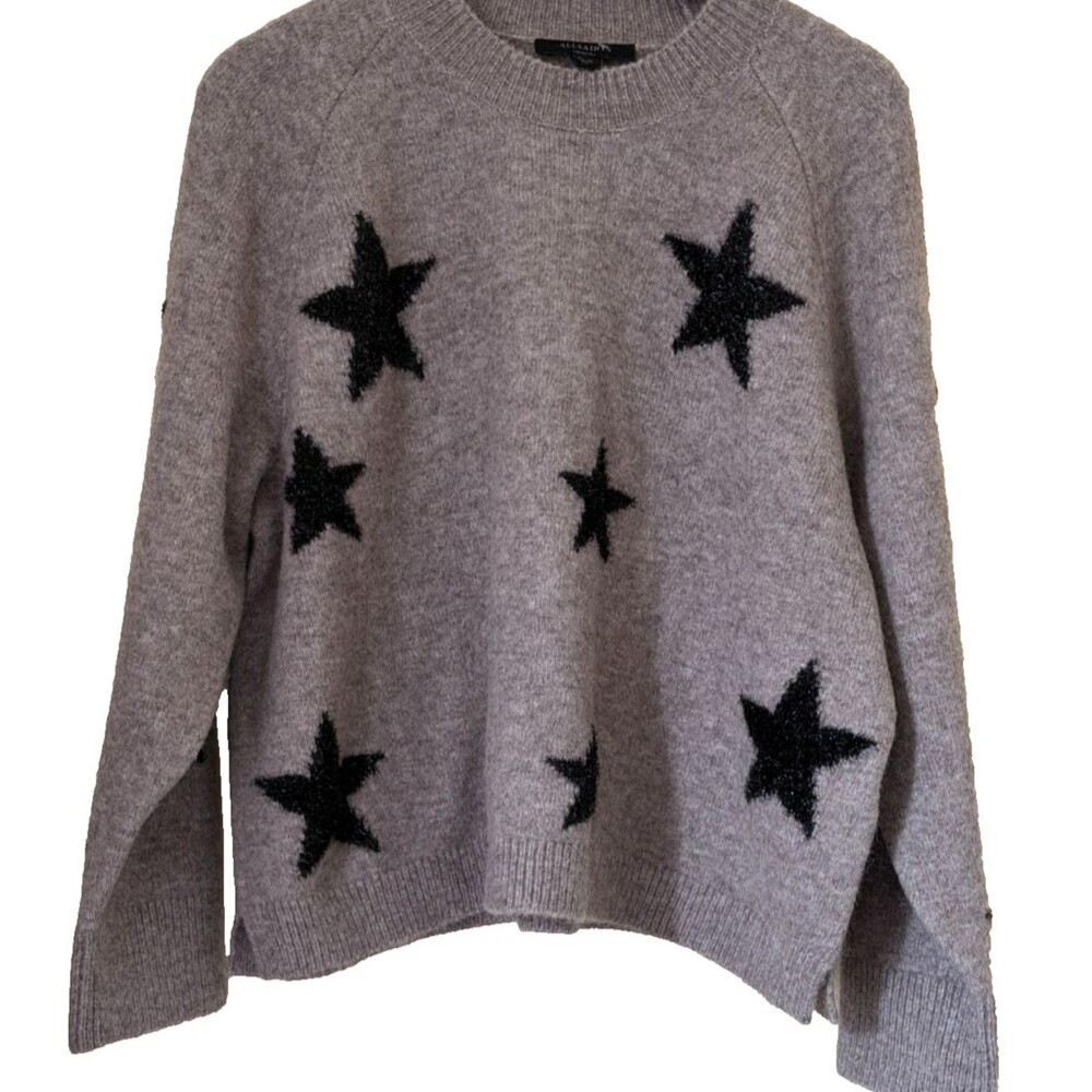 AllSaints Astra Star Jumper Womens M Gray Black Wool Alpaca Metallic Sweater